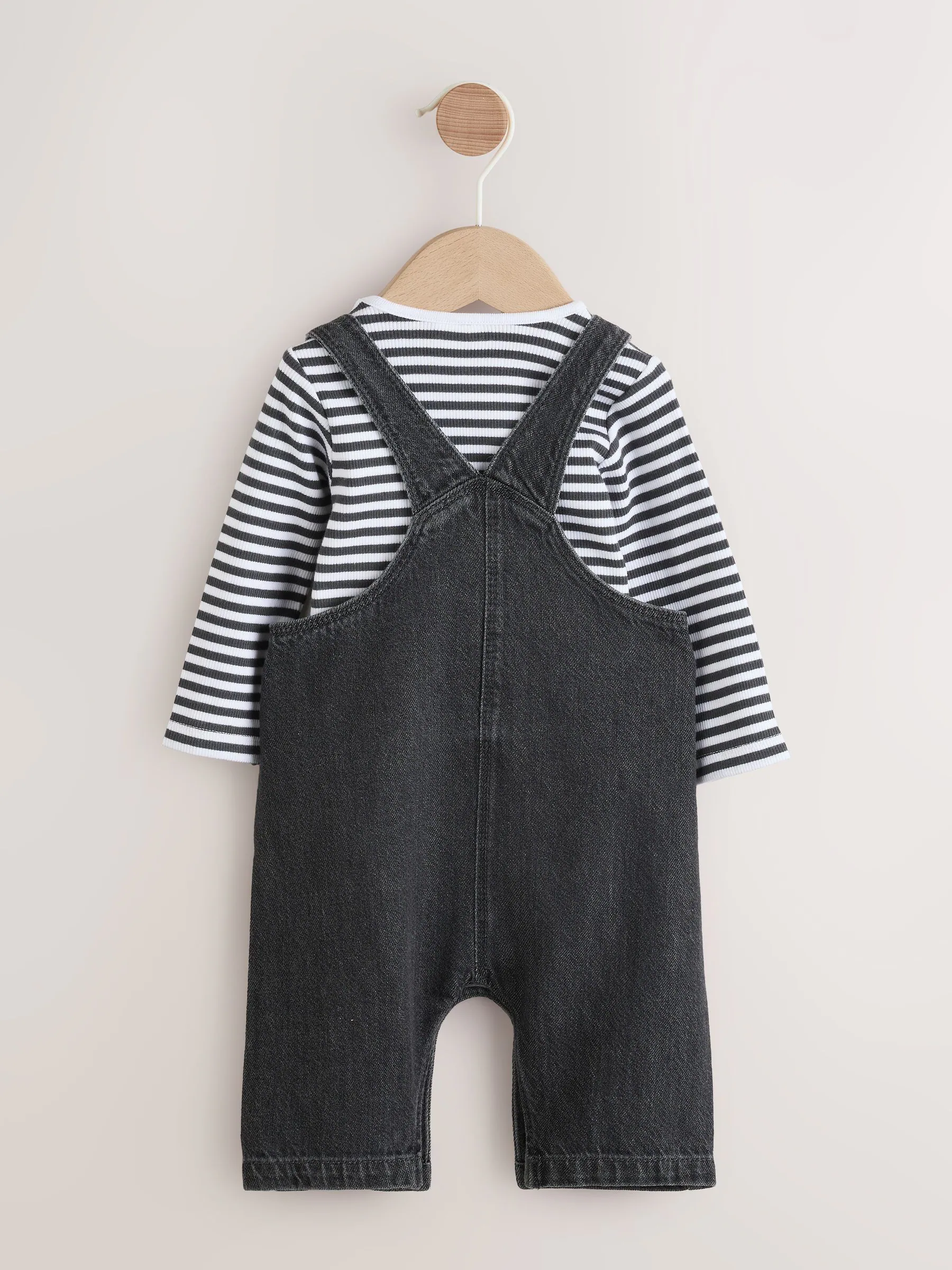 Antraciet - Babyset van denim bretelbroeken en bodysuit (0 mnd - 2 jr)
