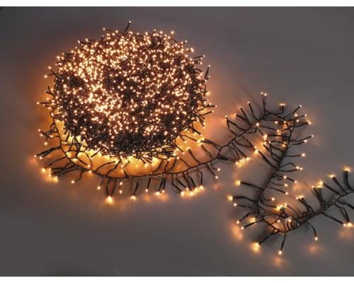 LED-lichtsnoer Lafiora Cluster 15 m + 10 m aansluitdraad 1500 LED's lichtkleur amber