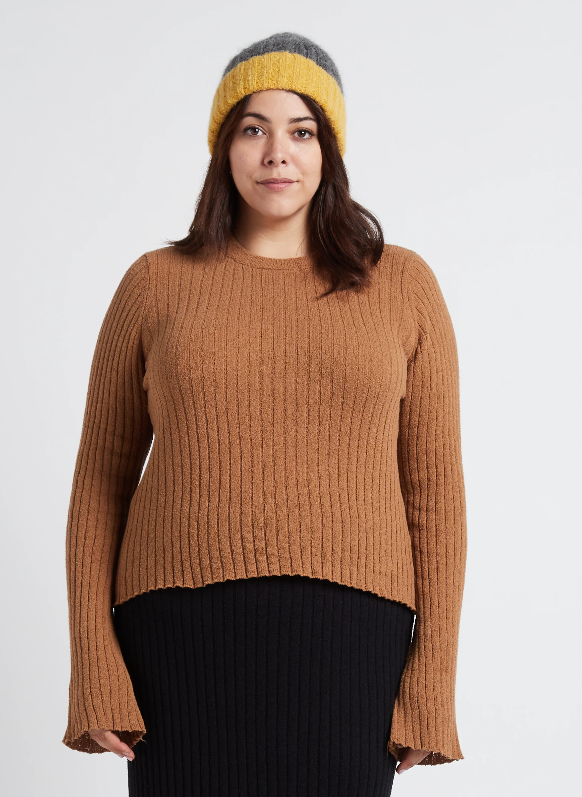 Pull col rond en coton mélangé | Marron