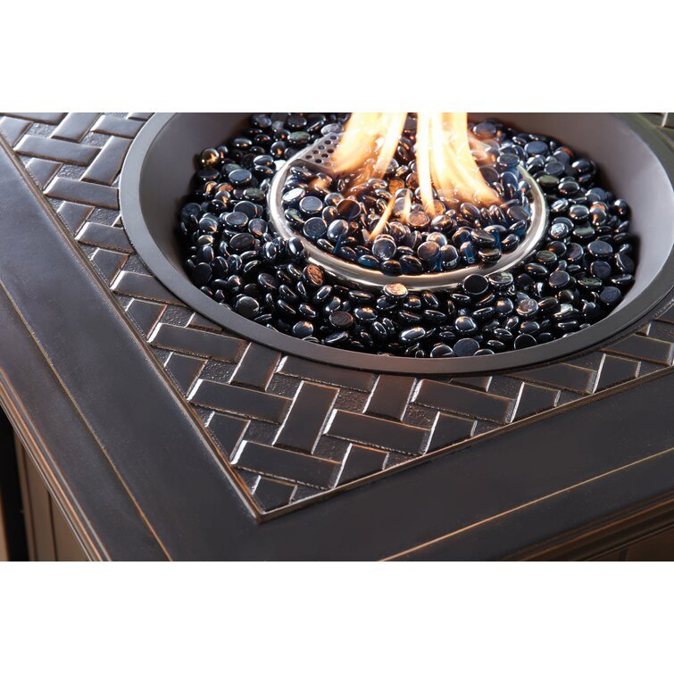 3/5-Piece Steel Patio Fire pit Conversation Set with Sahara Sand Cushions and 26 in. Square Fire pit Side Table