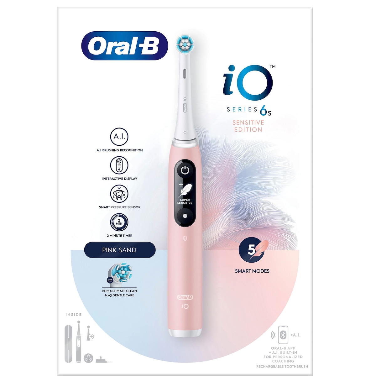 Oral-B iO6S Sensitive-edition elektrisk tannbørste 427384 (rosa)
