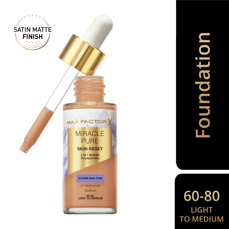 Max Factor Miracle Pure 2in1 Skin Reset Serum Foundation 30 ml - 60-80 Light to Medium