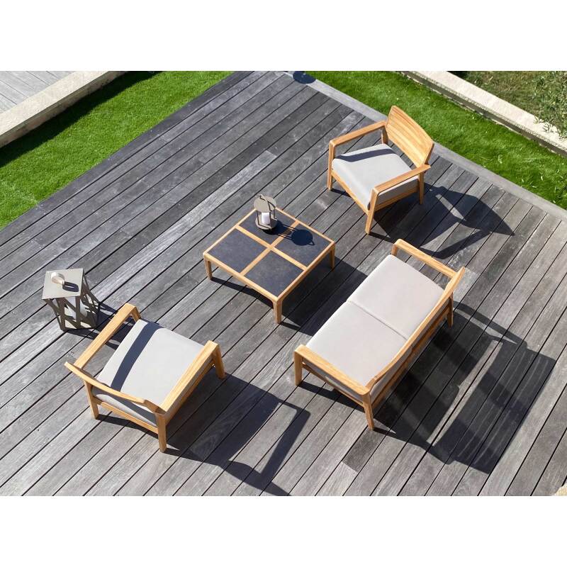 Fauteuil lounge d'extérieur CLAIN - tissu - bois teck