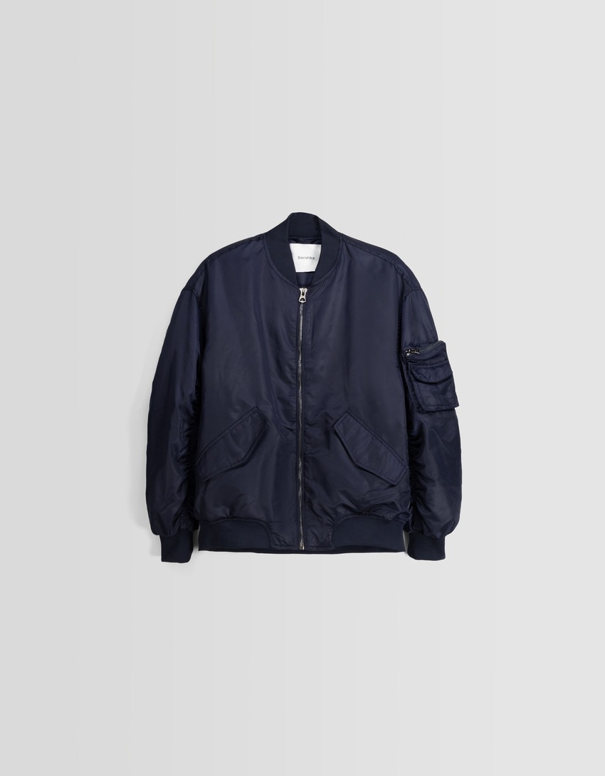 Jaqueta puffer estilo bomber em mistura de nylon