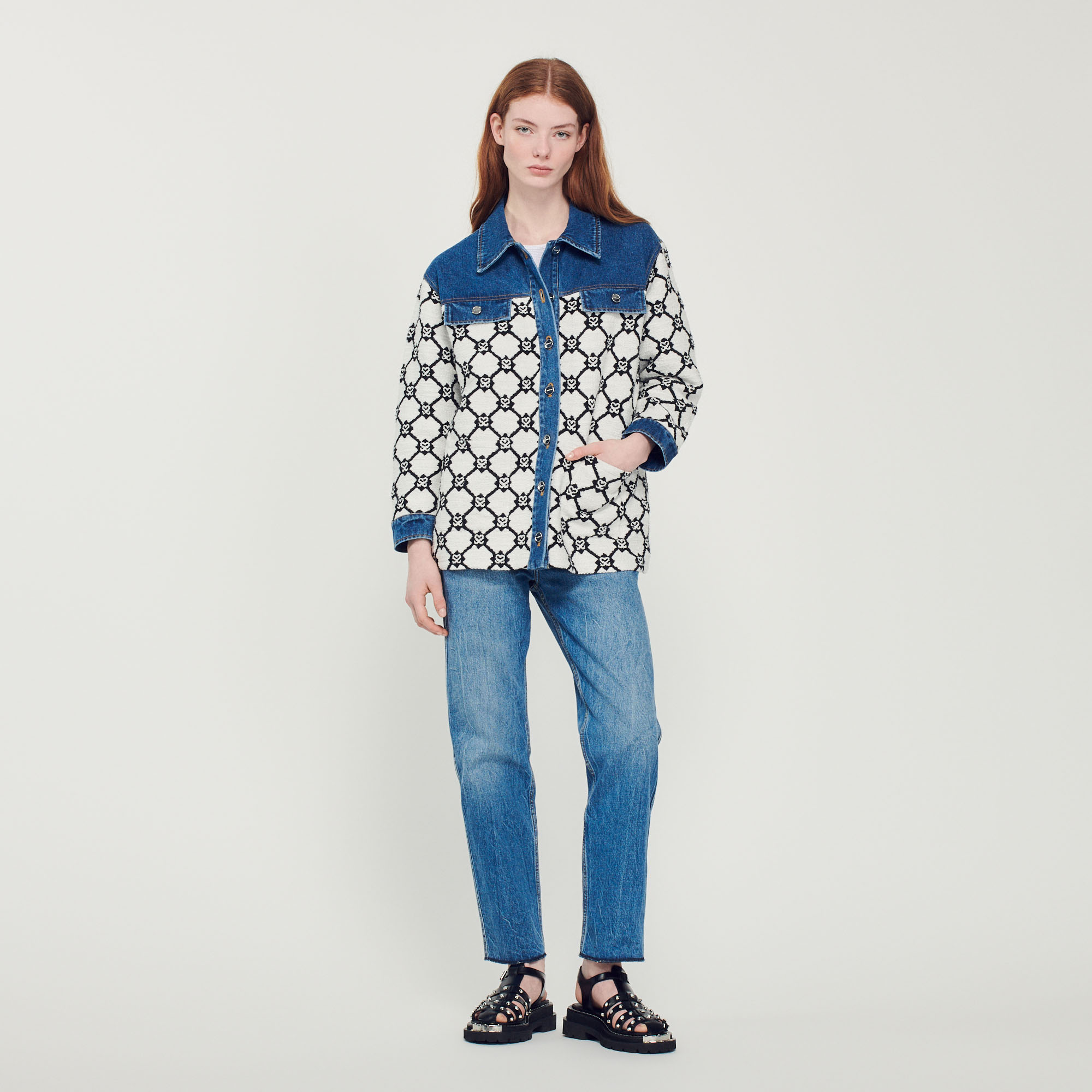 Cardicoat en maille et denim