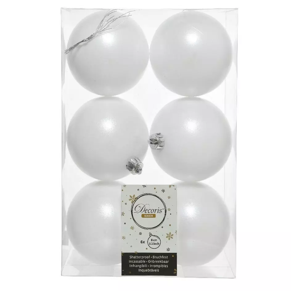 Lot de 6 boules de Noël (D80 mm) Alpine Blanc