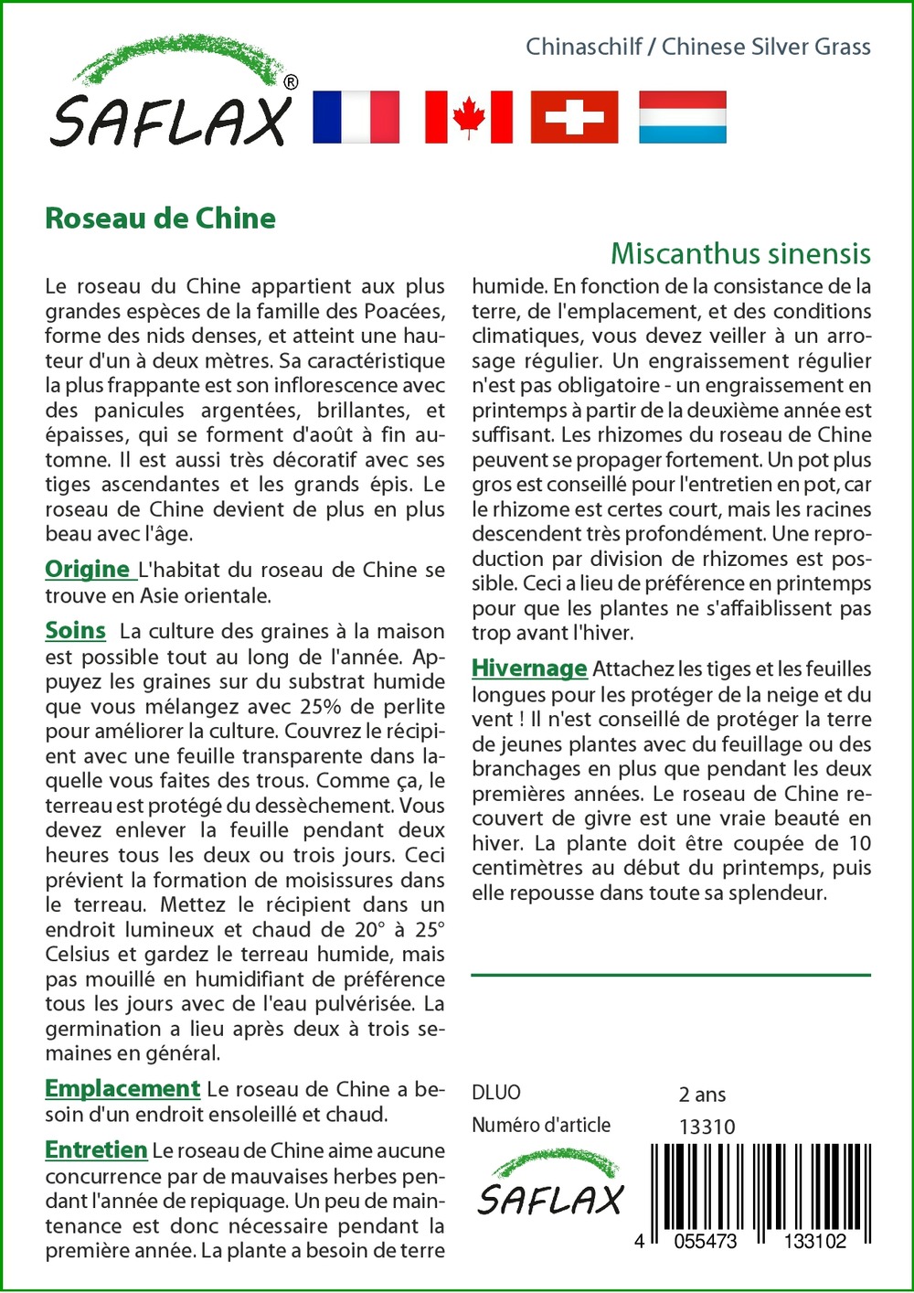 Roseau de chine - 200 graines - miscanthus sinensis