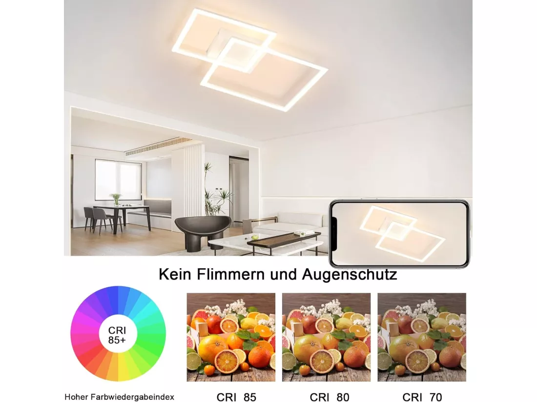 NETTLIFE Plafonnier LED 57CM Blanc Dimmable Lampe de Salon Moderne avec Télécommande pour Chambre Cuisine Salle à Manger Bureau