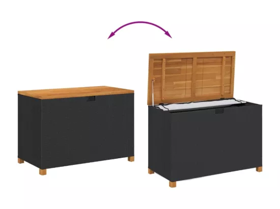 Prolenta Premium - Boîte de rangement de jardin noir résine tressée bois d'acacia