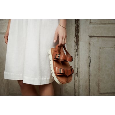 Damen-Ledersandale, Cognac