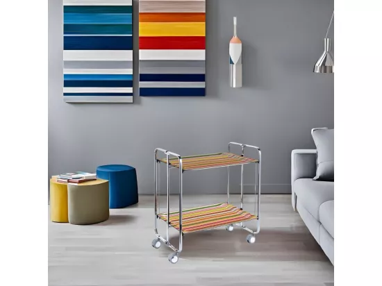Table roulante pliante BAUHAUS, 2plateaux, châssis chromé