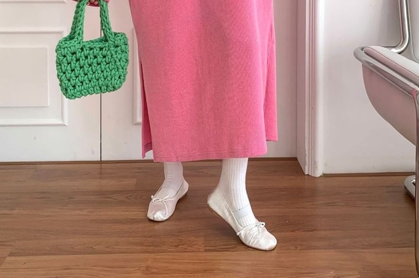 Chubby Girl - Lange mouwen effen losse midi-gebreide jurk
