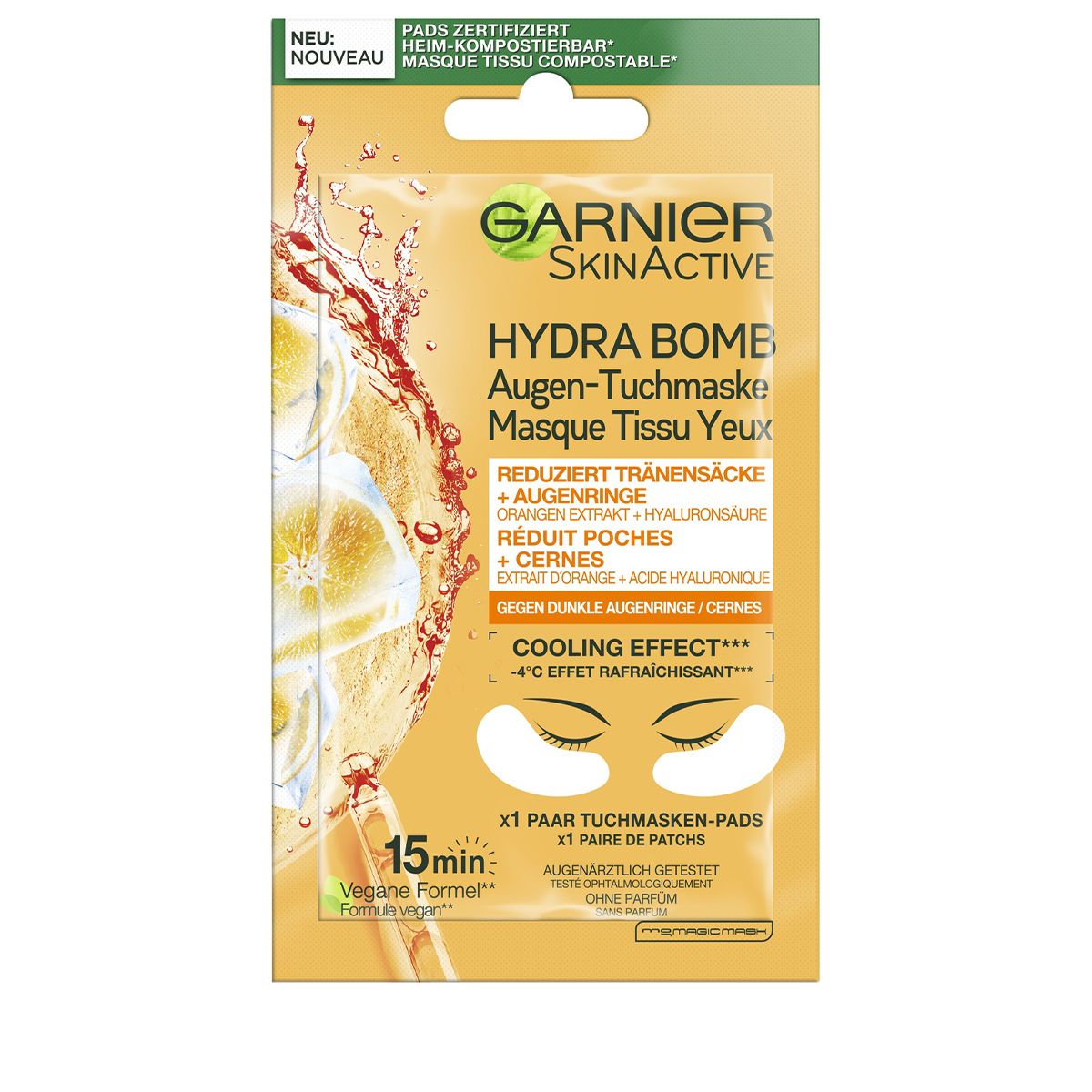 GARNIER Augen-Tuchmaske<br>6 g, Orangenextrakt + Hyaluronsäure