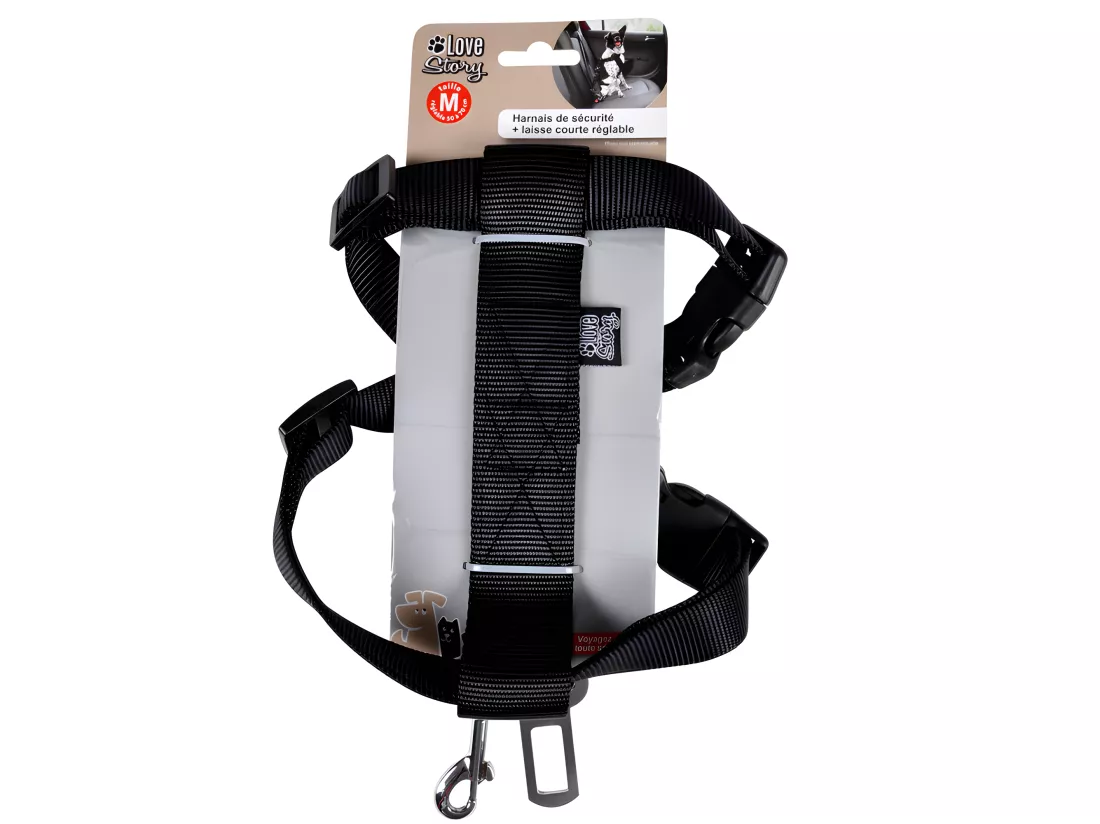 Harnais de sécurite réglable pour voiture - Taille M - Noir - L 50 à 70 x l 2.5 cm