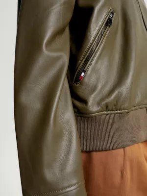 Jaqueta bomber de couro com zíper
