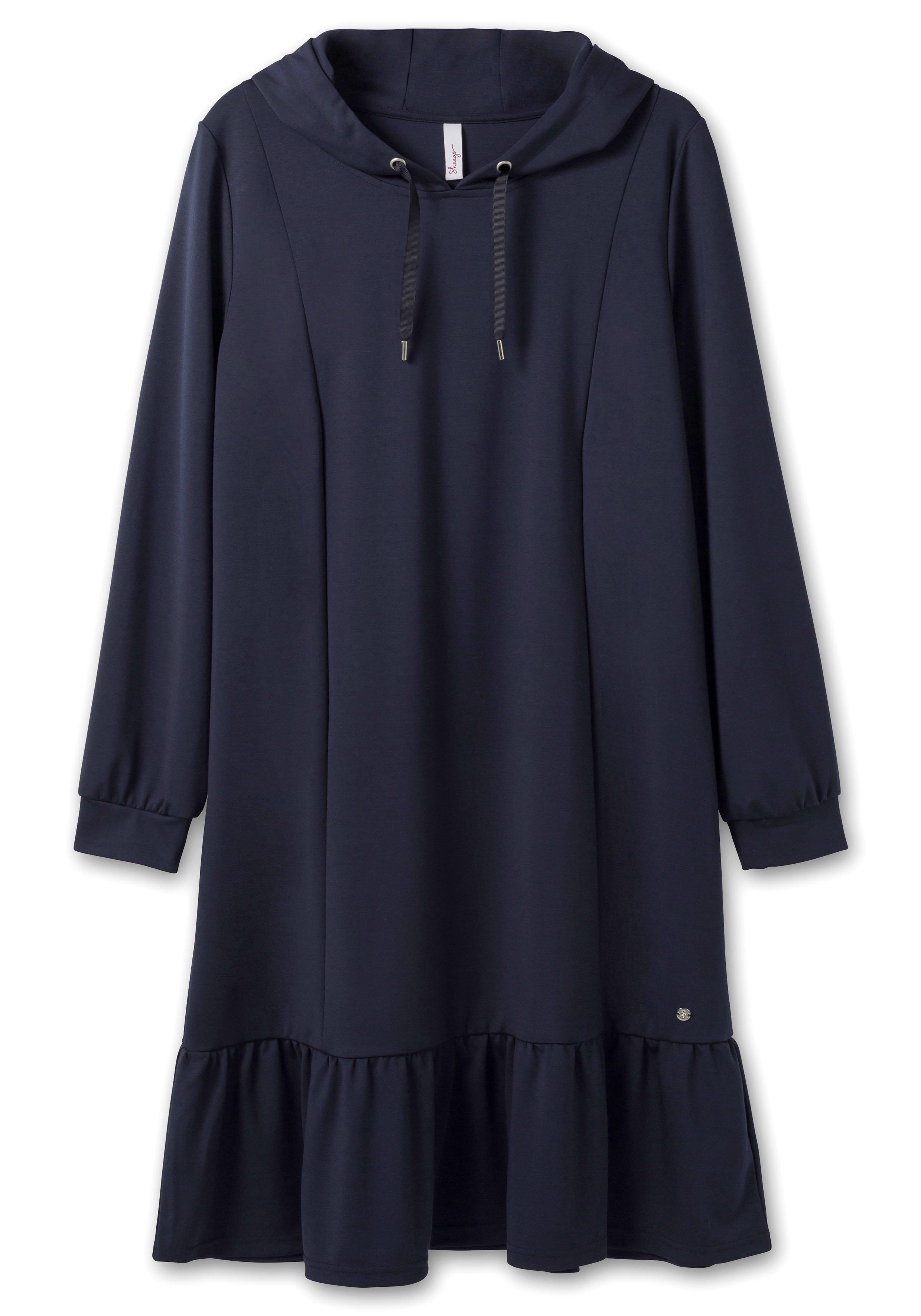 Shirtkleid mit Kapuze und Volant am Saum