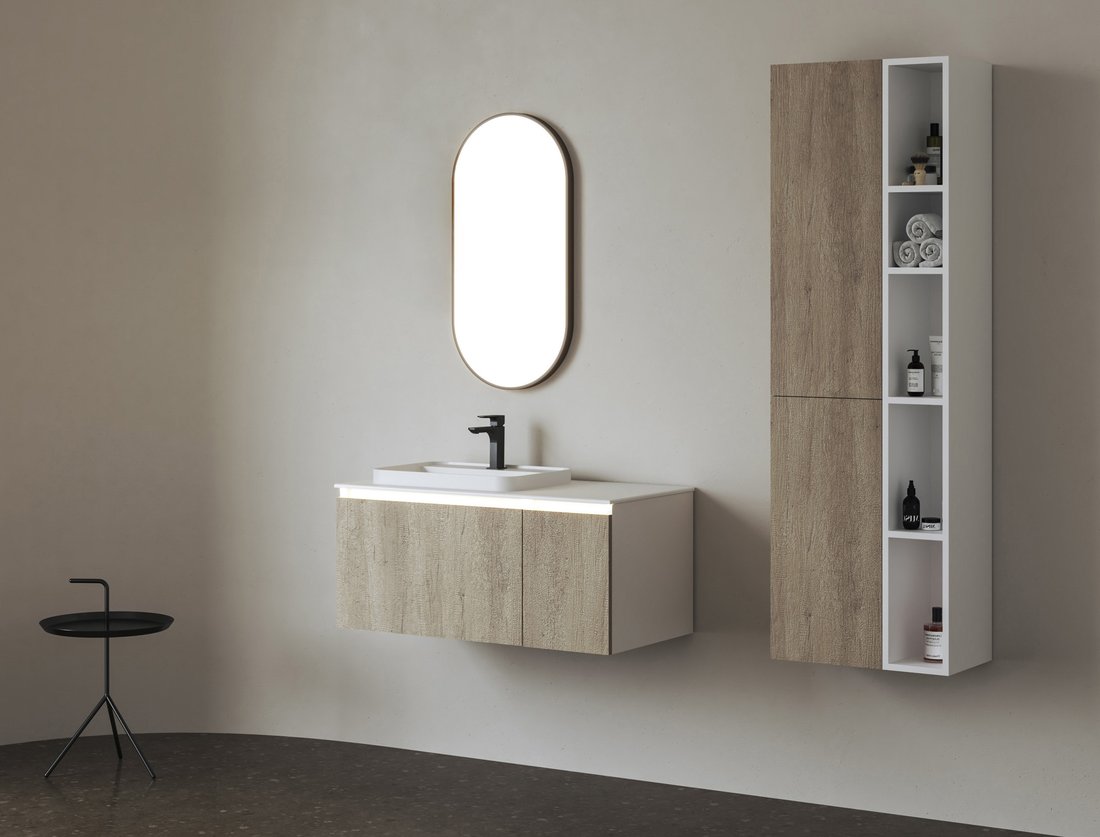 Sapho Brahea wastafel 120x50 solid surface wit mat met brede rand en kraangat links