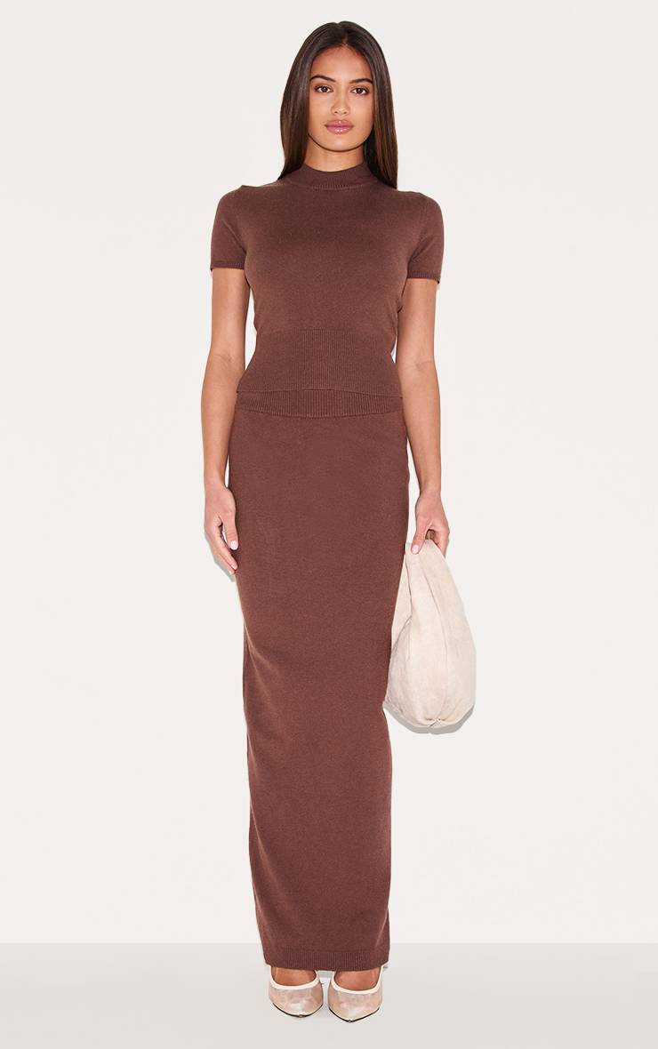 Chocolat Jupe Longue En Maille Basique