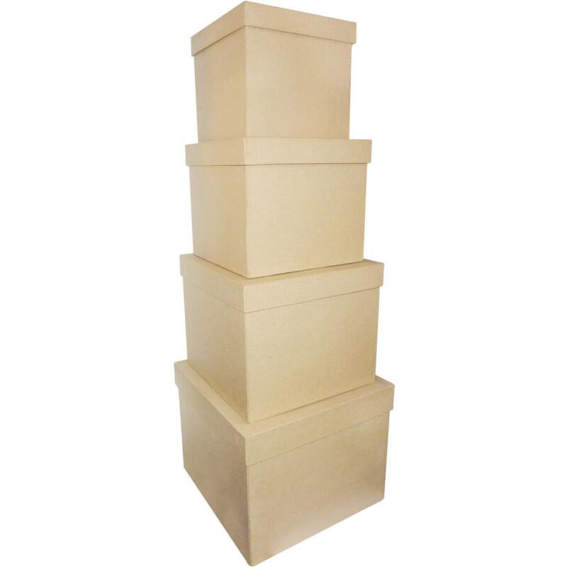 Assort. 4 boîtes carrées 16x14/25x20cm - Kraft