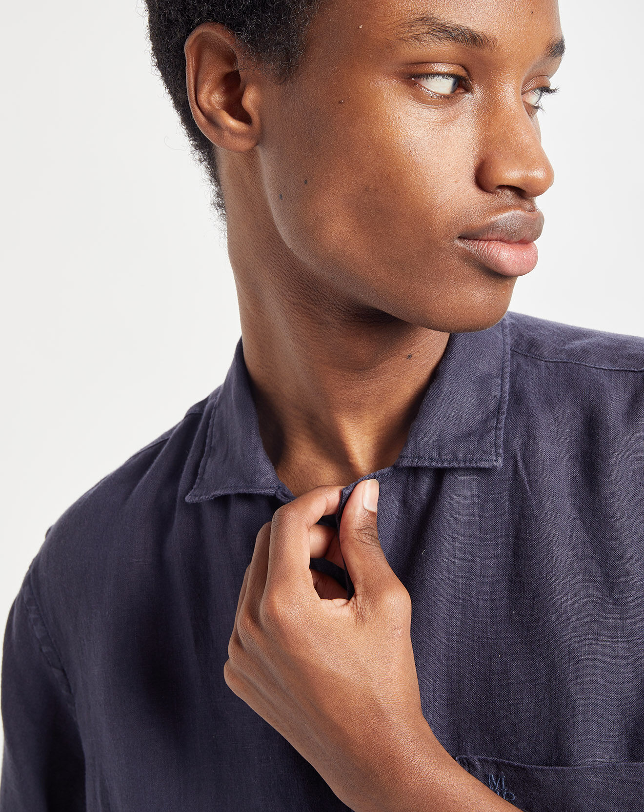 Marc O'Polo Chemise 100% Lin manches courtes Poche bleu marine