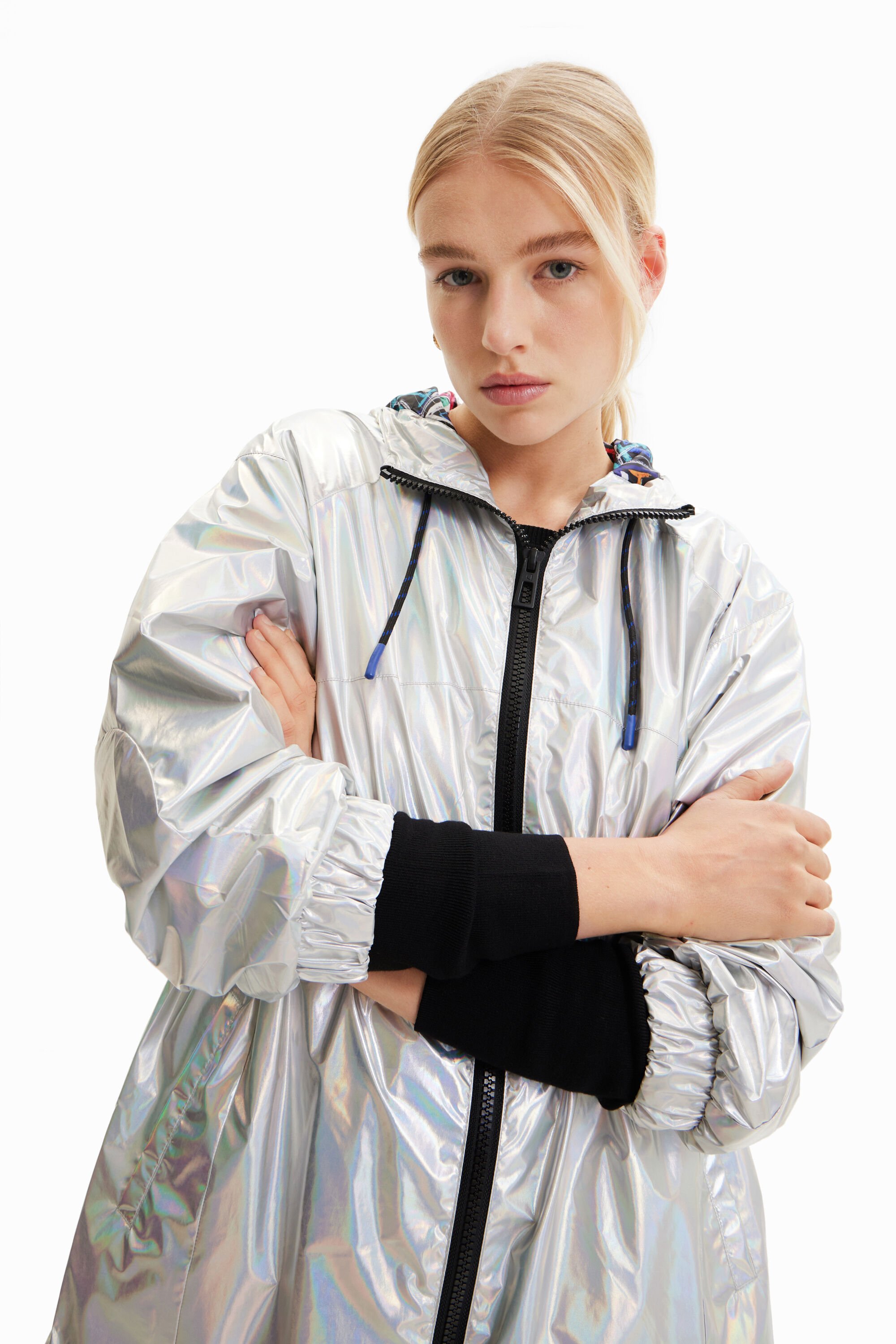 Parka métallisée à capuche