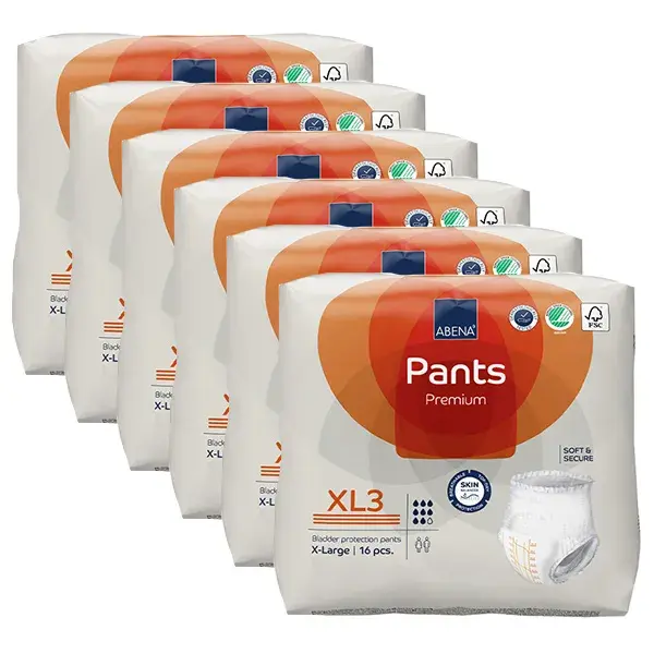 Calças absorventes premium Abena Frantex, tamanho XL3 - 16 unidades - Pacote com 6 unidades