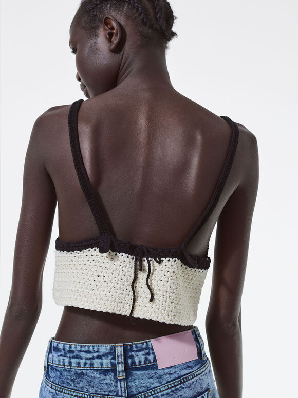 Top cropped de crochê - Multicolorido