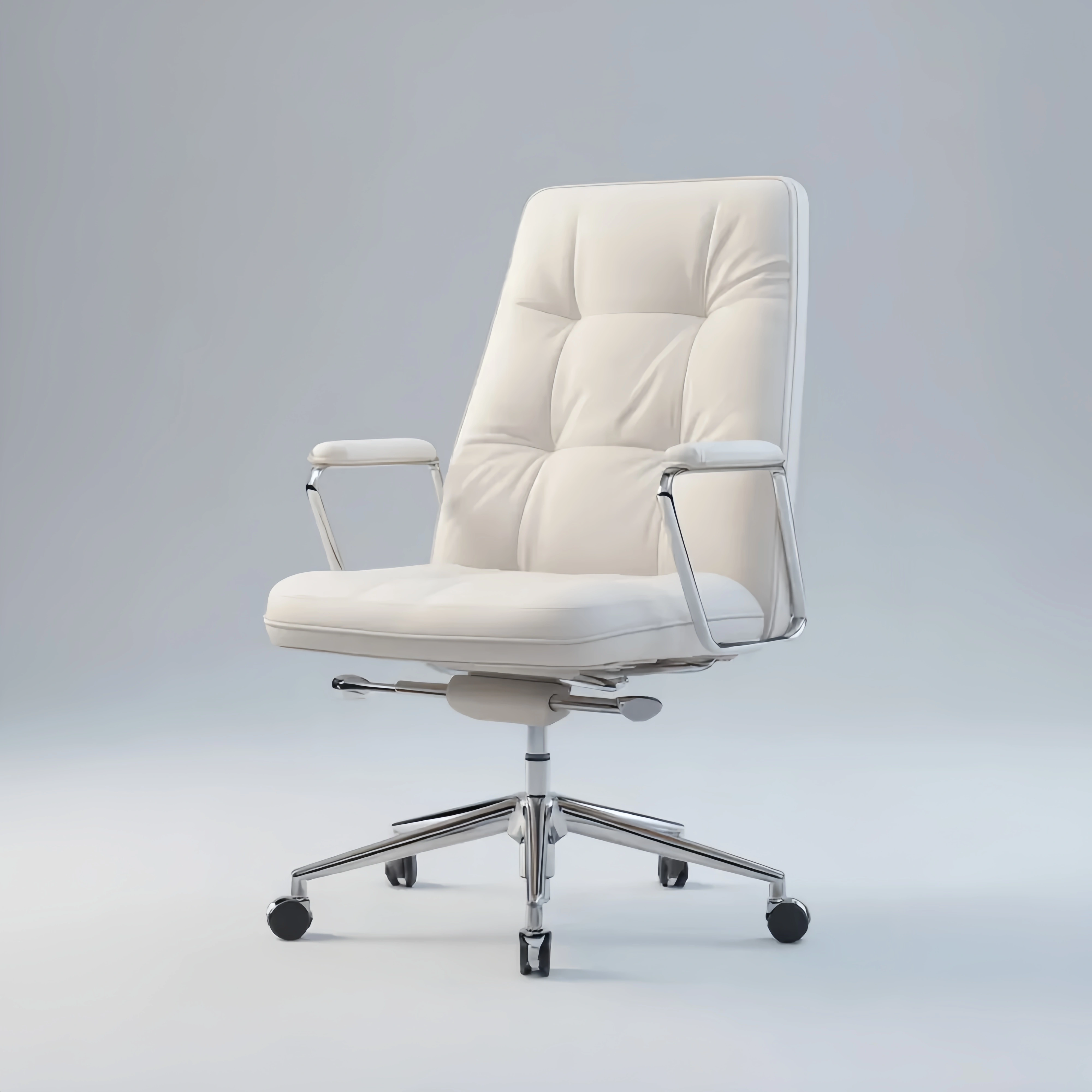 Ergonomischer Bürostuhl Lederpolster Weiß - 55x50x110-120 cm Höhenvers