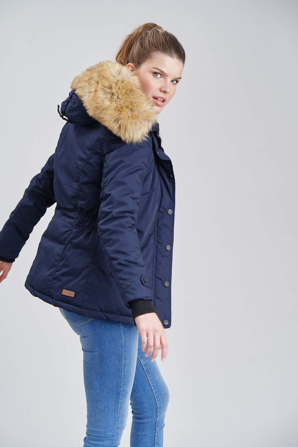 NAVAHOO Damen Warmer Winterjacke Parka mit Kunstfell-Kapuze Laura