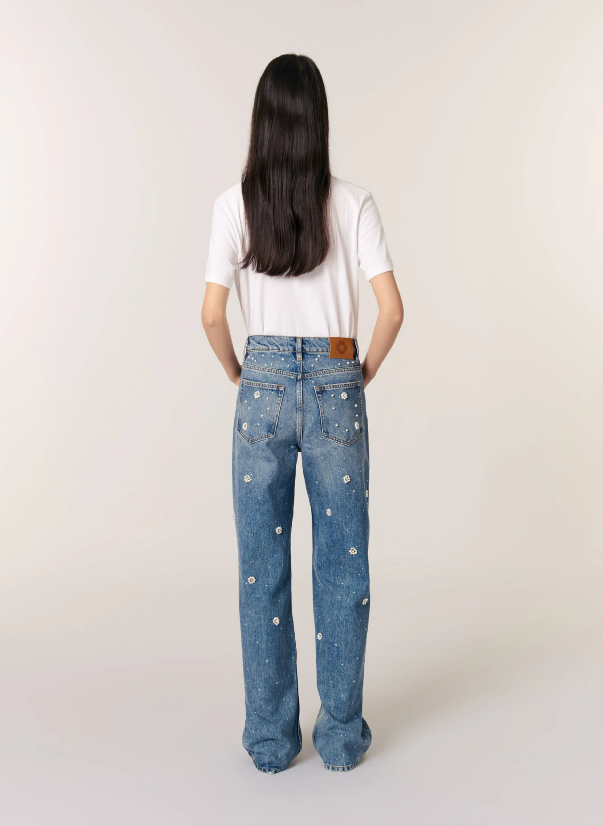 Jean large brodé | Bleu