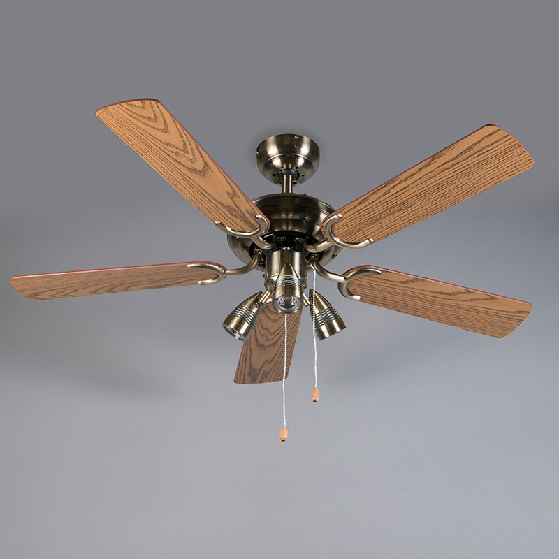 QAZQA Plafondventilator brons met hout 110cm 3-lichts met