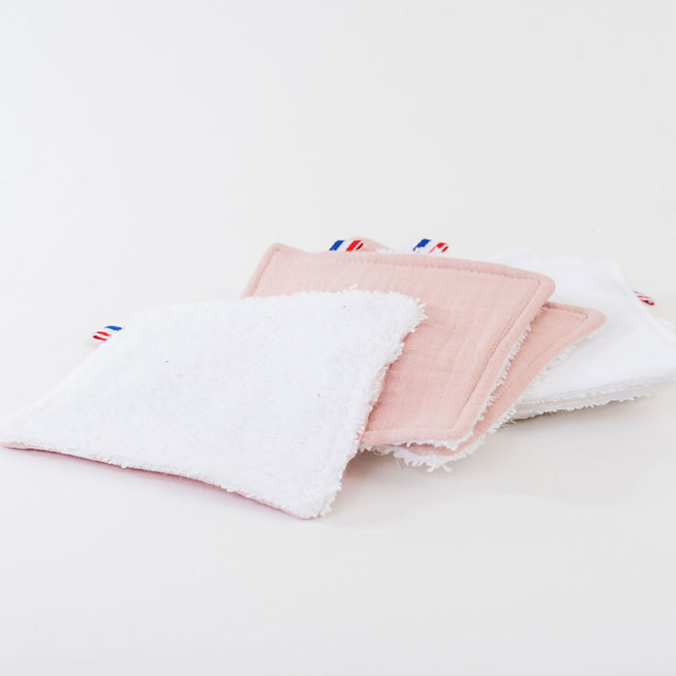 Papate Lingettes lavables en Coton Bio blanc/rose - 10x10 cm