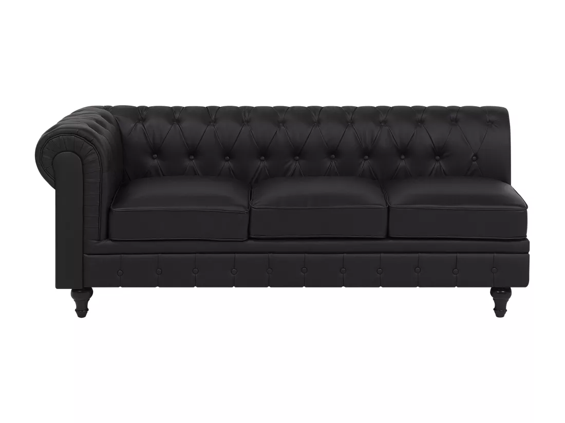 Canapé d'Angle à droite en Cuir PU Noir Housse Amovible Assise Large Chesterfield