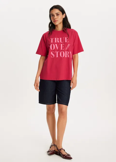 T-shirt met print true love paars (FUCHSIA)