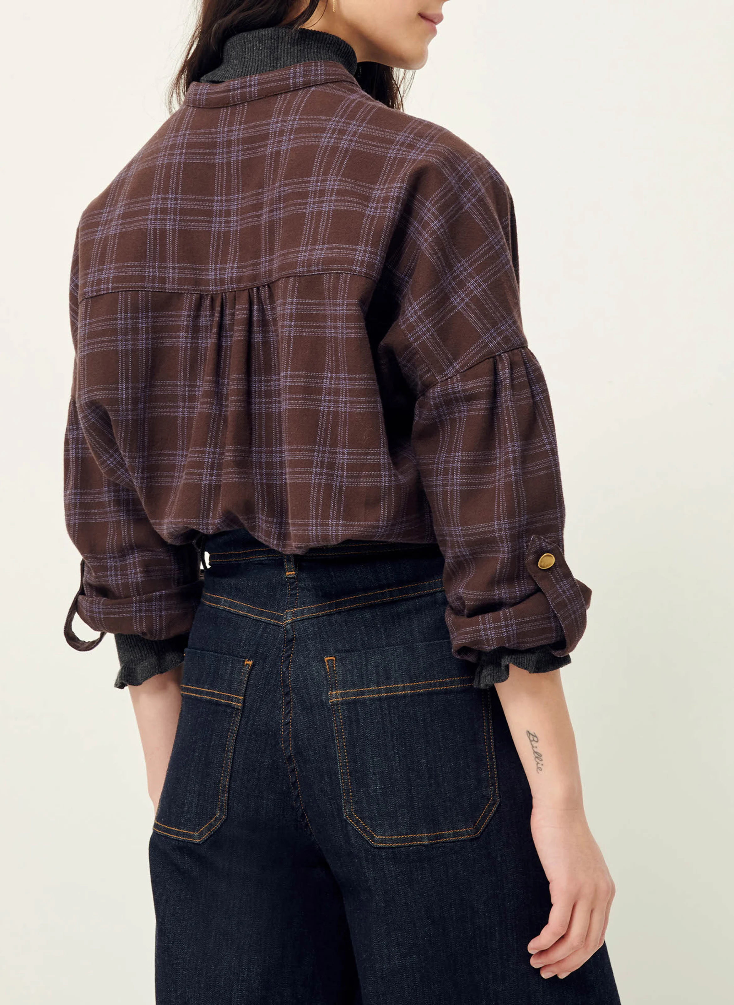 COLOMBELLA - Chemise col rond à carreaux en coton | Marron
