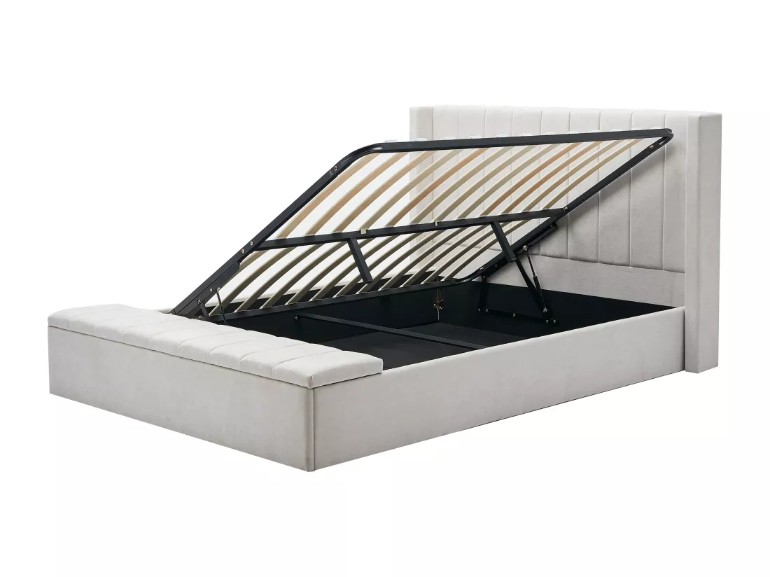 Lit coffre 180 x 200 cm avec banc - Tissu - Beige - DOUINO