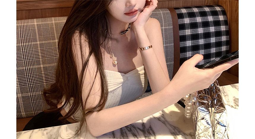 YUNBO - Geknoopte geribbelde crop top