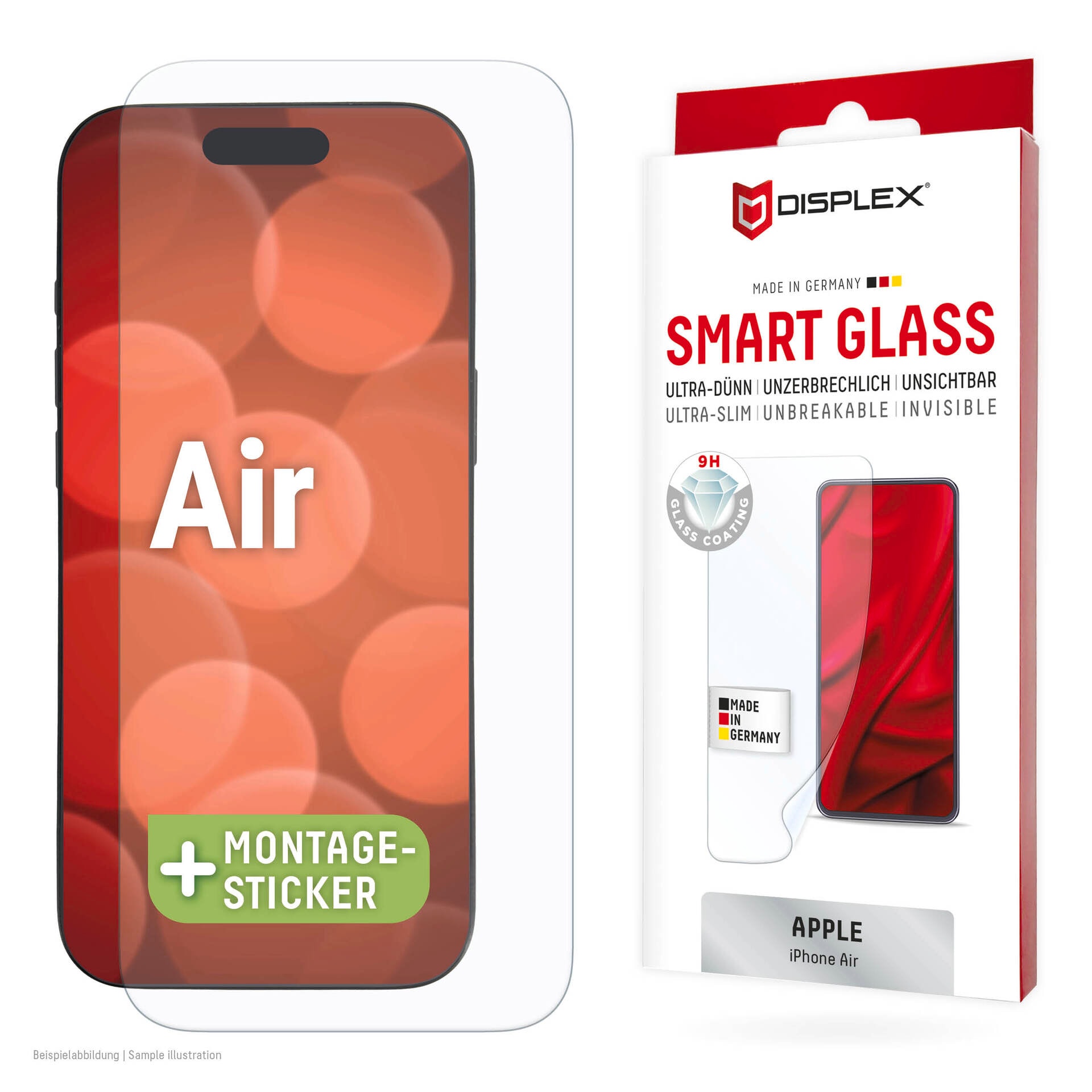 Displex Displayschutzglas »Smart Glass Screen Protector« für Apple iPhone Air Displayschutzfolie, Schutzfolie, Bildschirmschutz, kratz- & stossfest