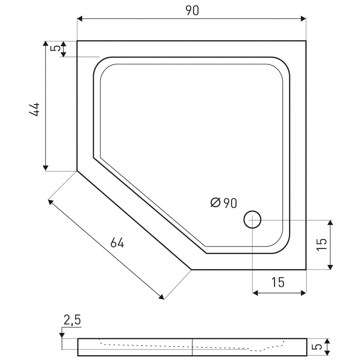 Kerra Prato douchebak 90x90x5cm zwart mat