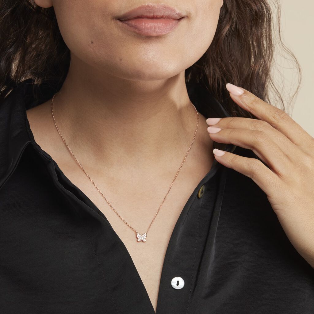 Collier Argent Rose Anne-lise Oxyde De Zirconium