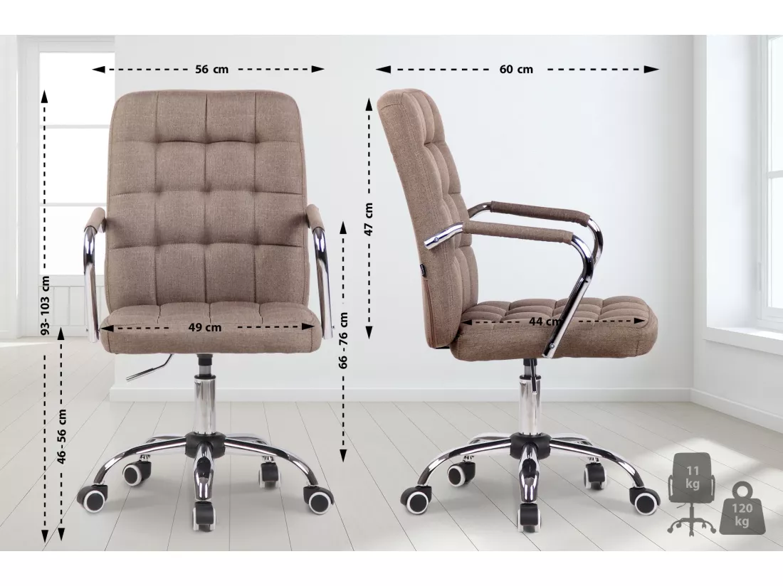 Chaise de bureau - Tissu & Métal chromé - Taupe - Terni