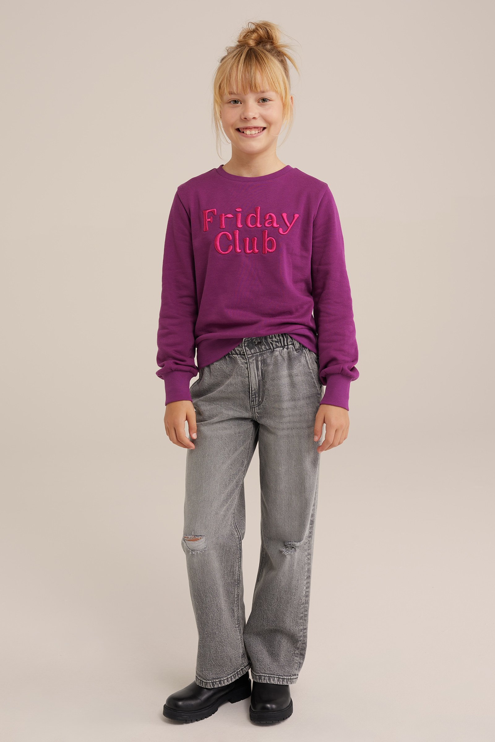 Meisjes sweater met embroidery WE Fashion Paars