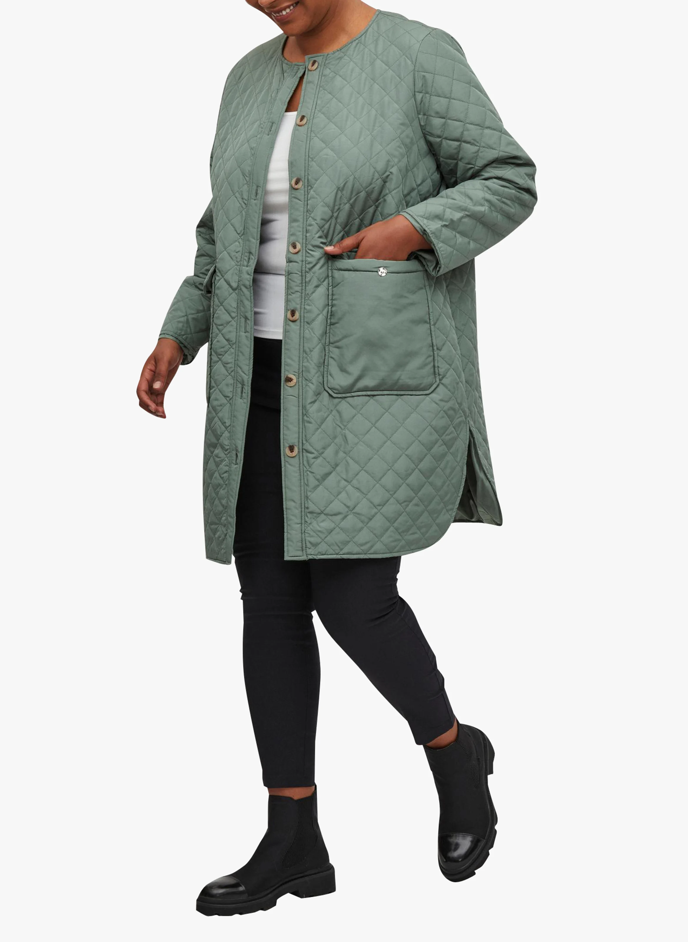 Veste col rond matelassé | Gris