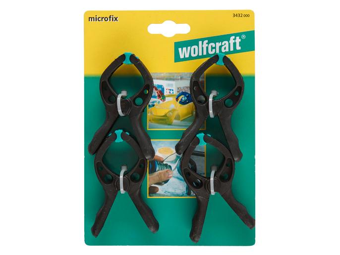 Wolfcraft Mini-Federzwinge 4 Stück 30 mm Vielseitiger Allrounder – ideal für Haushalt, Hobby und Bastelprojekte