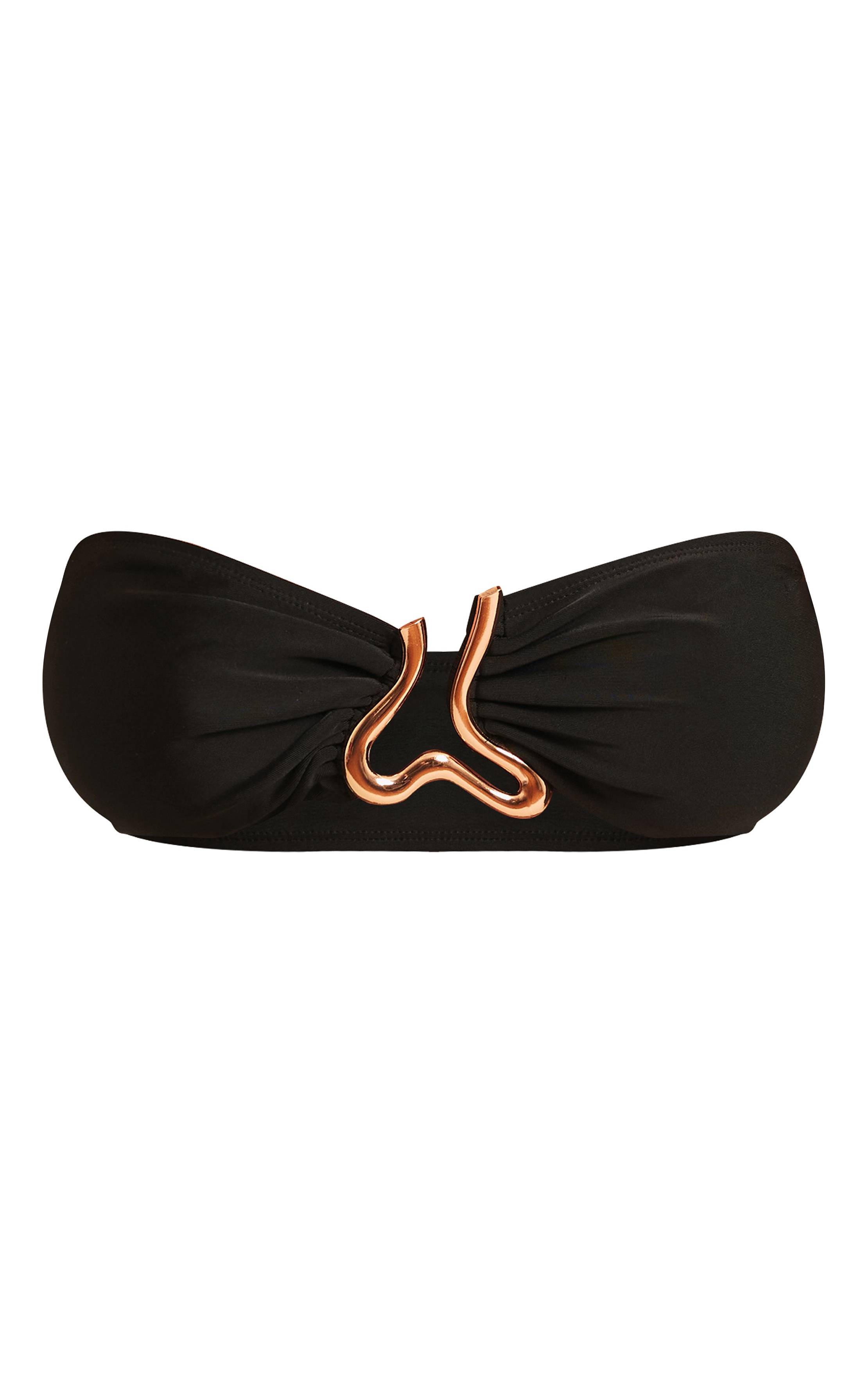 Noir Haut De Bikini Bandeau Shape À Vague Dorée