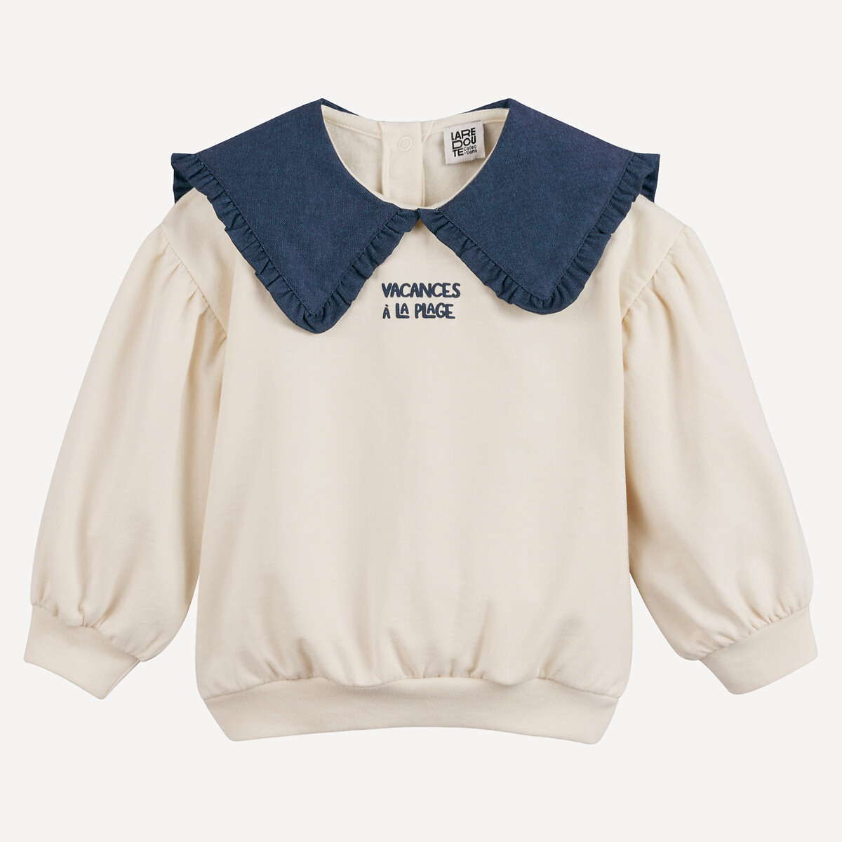 COLEÇÕES LA REDOUTE<br>Moletom de lã com gola Claudine em jeans