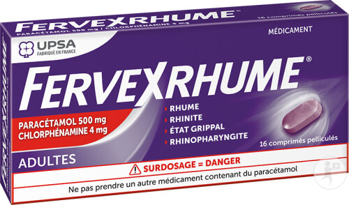 UPSA Fervexrhume Adulte 16 Comprimés Pelliculés Paracétamol, Chlorphénamine