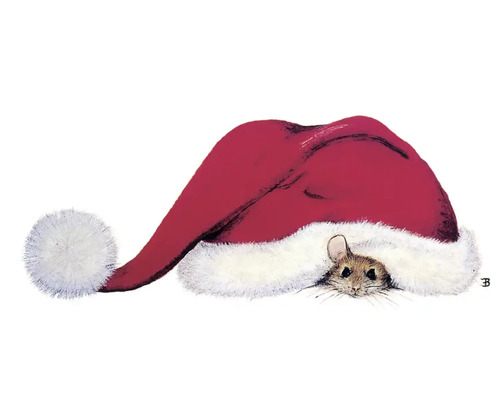 Kerstkaart met hoed en muis, 14,8 x 10,5 cm