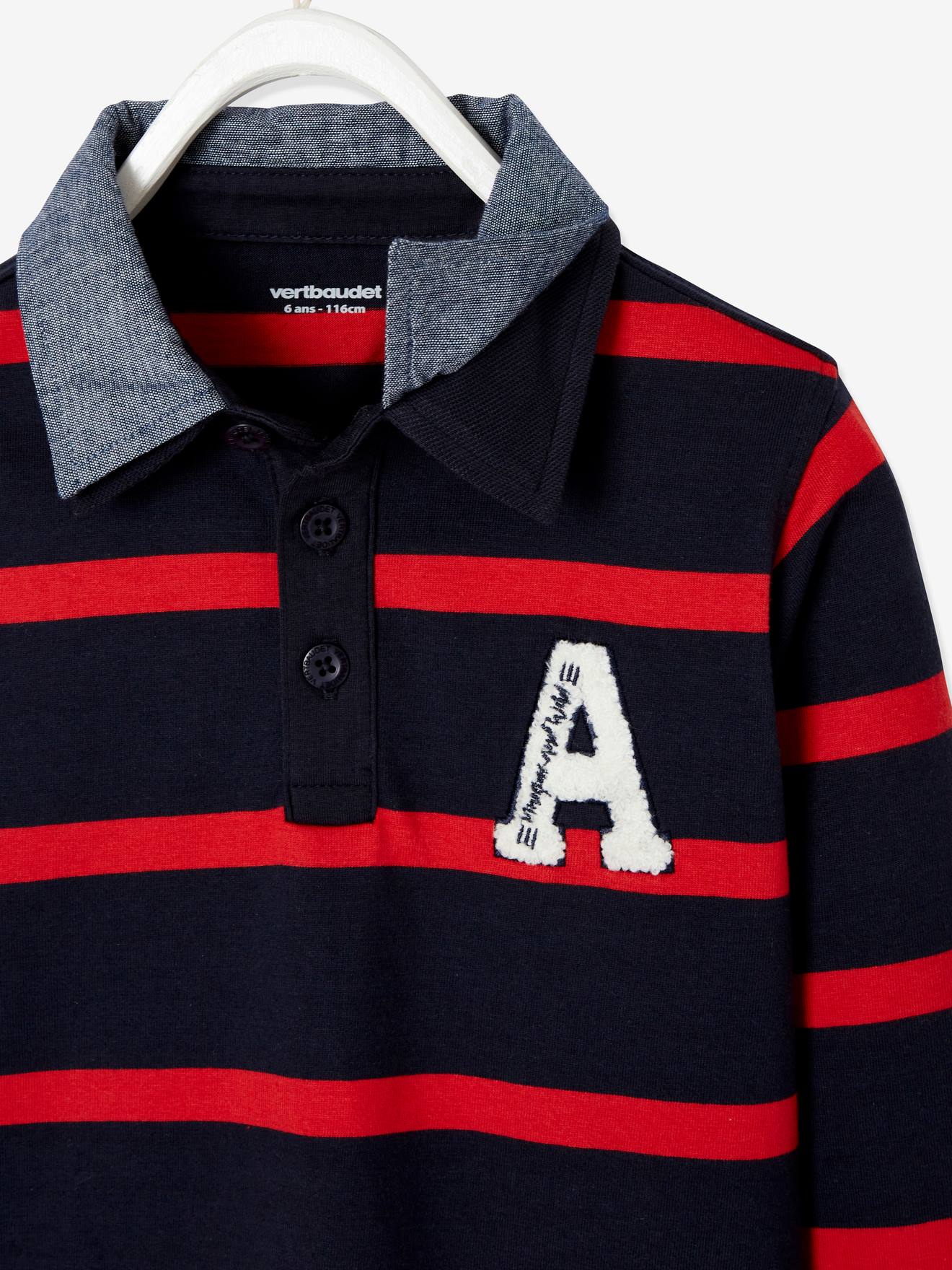 Camisa polo listrada azul marinho com efeito 2 em 1 para meninos