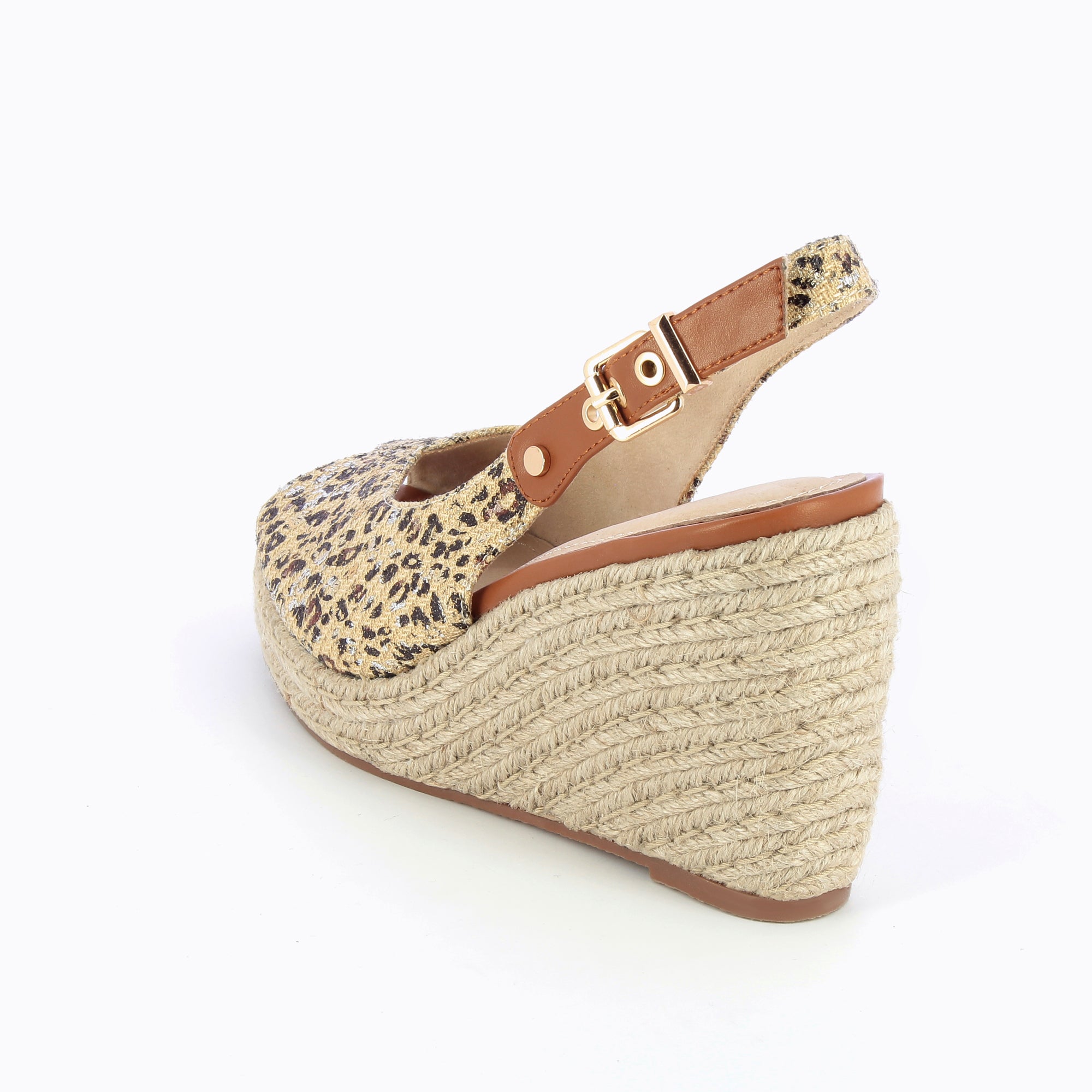 Sandales à talon, Compensées-Sandales compensées Gaëlle en tweed léopard beige